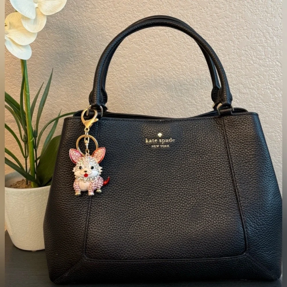 Crystal Enamel Dog Keychain Charm - Pink - Picture 2 of 4